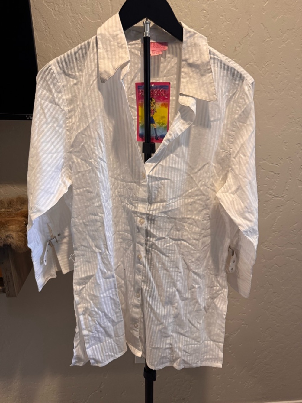 She's Cool White Striped Casual Button-Down Shirt with Buckle Cuffs